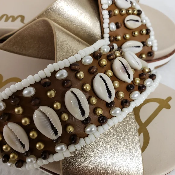 Sam Edelman Audrea Seashell  Beaded Slides Sandals 6.5 - Picture 8 of 9
